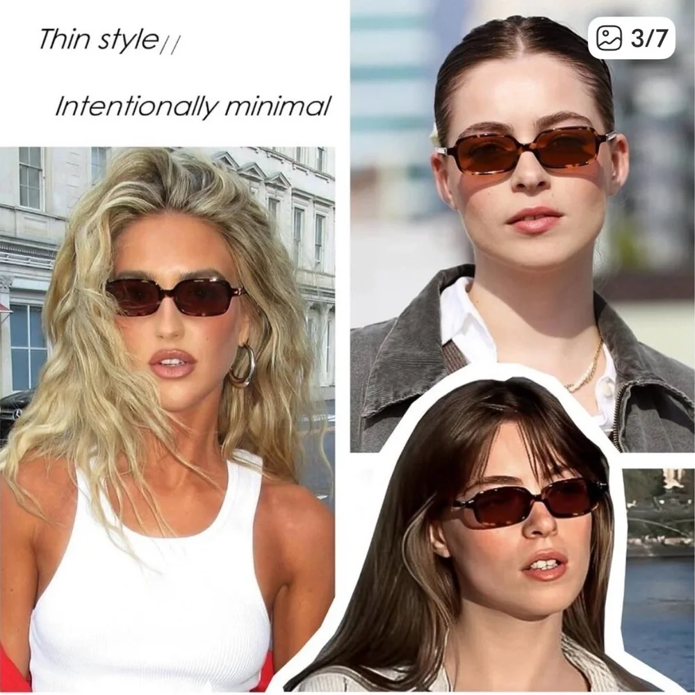 Women Small Narrow Rectangle Sunglasses UV400 Retro 90s with Case